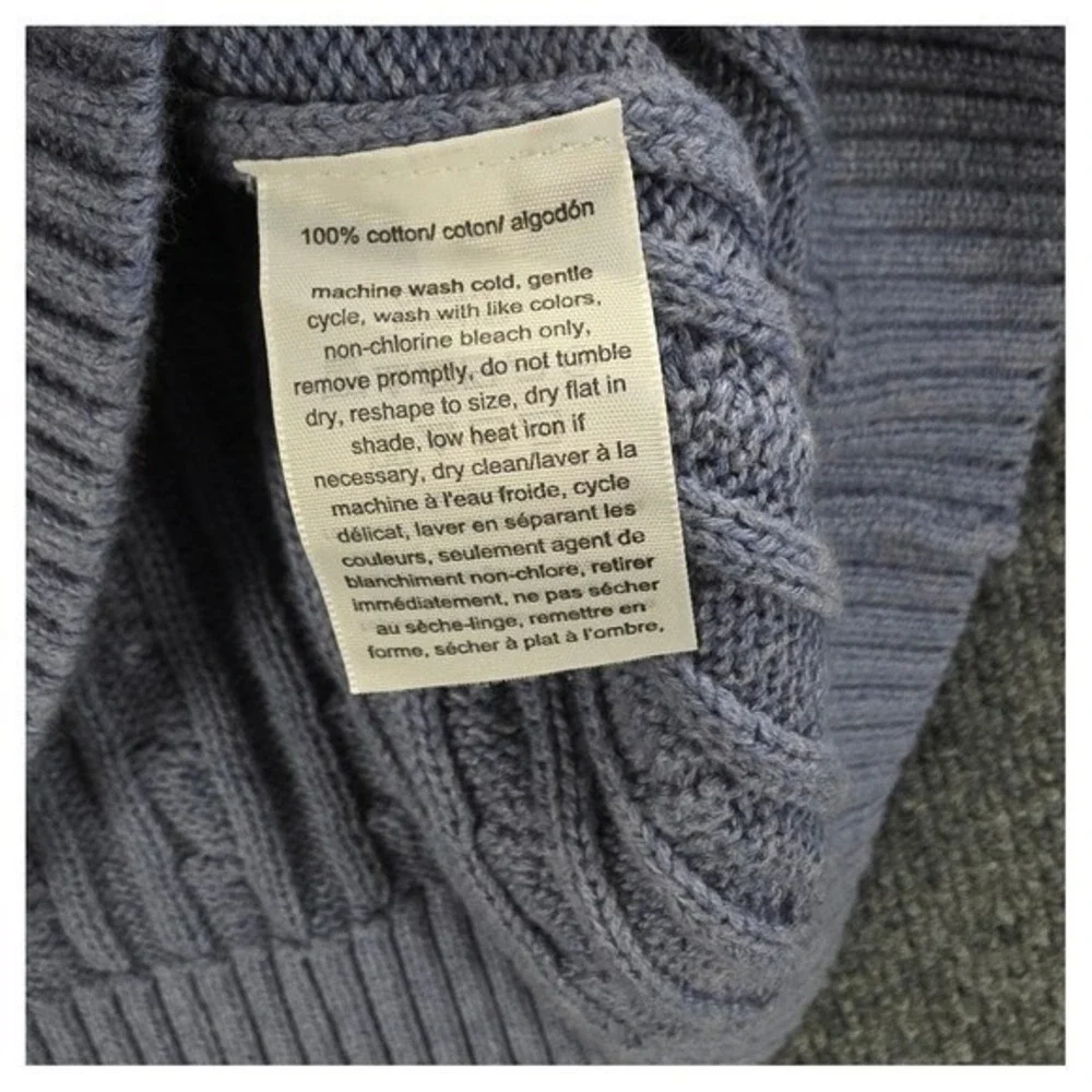 Tommy Hilfiger Womens Light Blue 100%Cotton Cable Knit Crew Neck Sweater